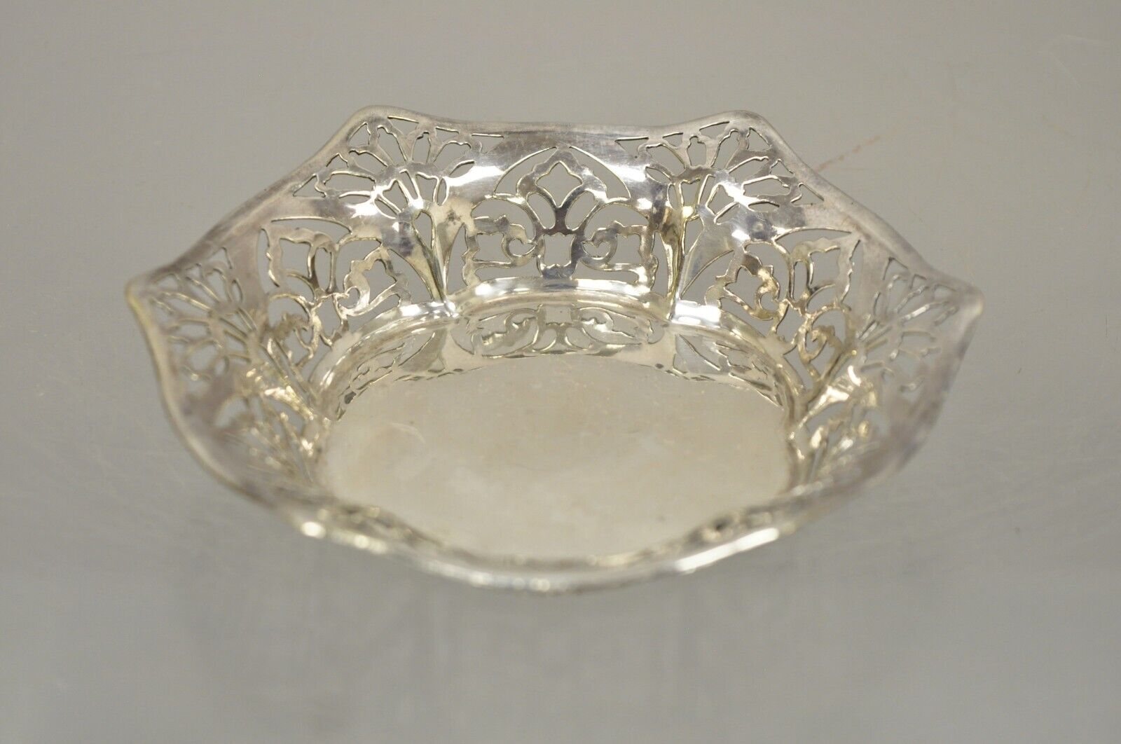Vintage TBB England Silver Plate EPNS Small Floral Pierced Trinket Dish Bowl