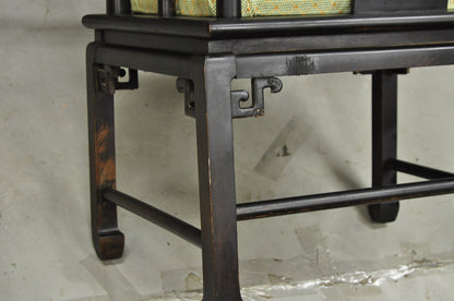 Vintage Oriental Ming Style Ebonized Horseshoe Lounge Chairs by Century (B) Pair
