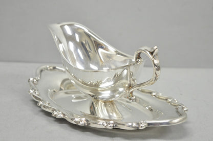 Vintage FB Rogers Silver Plated Victorian Gravy Sauce Boat w/ Attached Dish