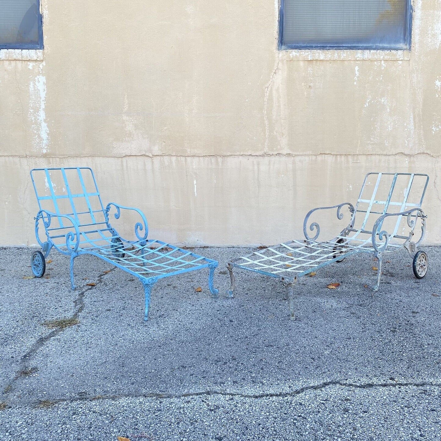 Vintage Molla Cast Aluminum Hollywood Regency Pool Patio Chaise Lounge - a Pair