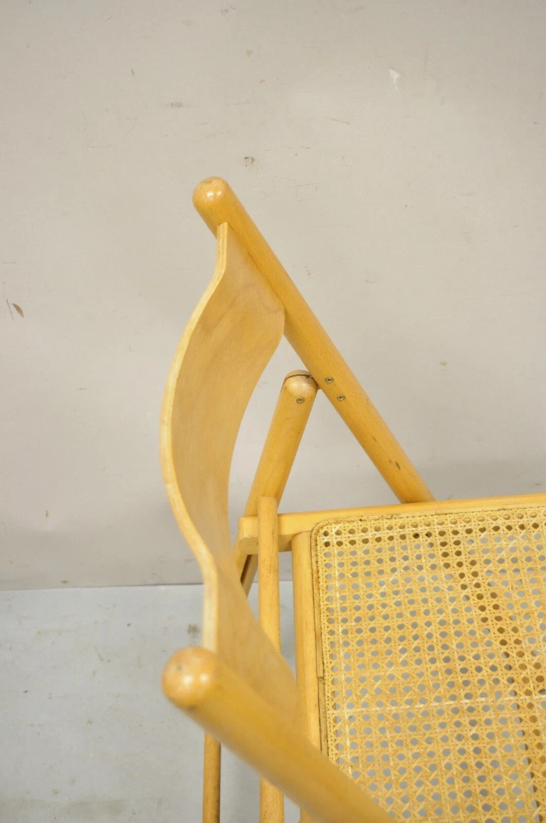 Vintage Habitat England Mid Century Modern Bentwood & Cane Folding Chairs - Pair