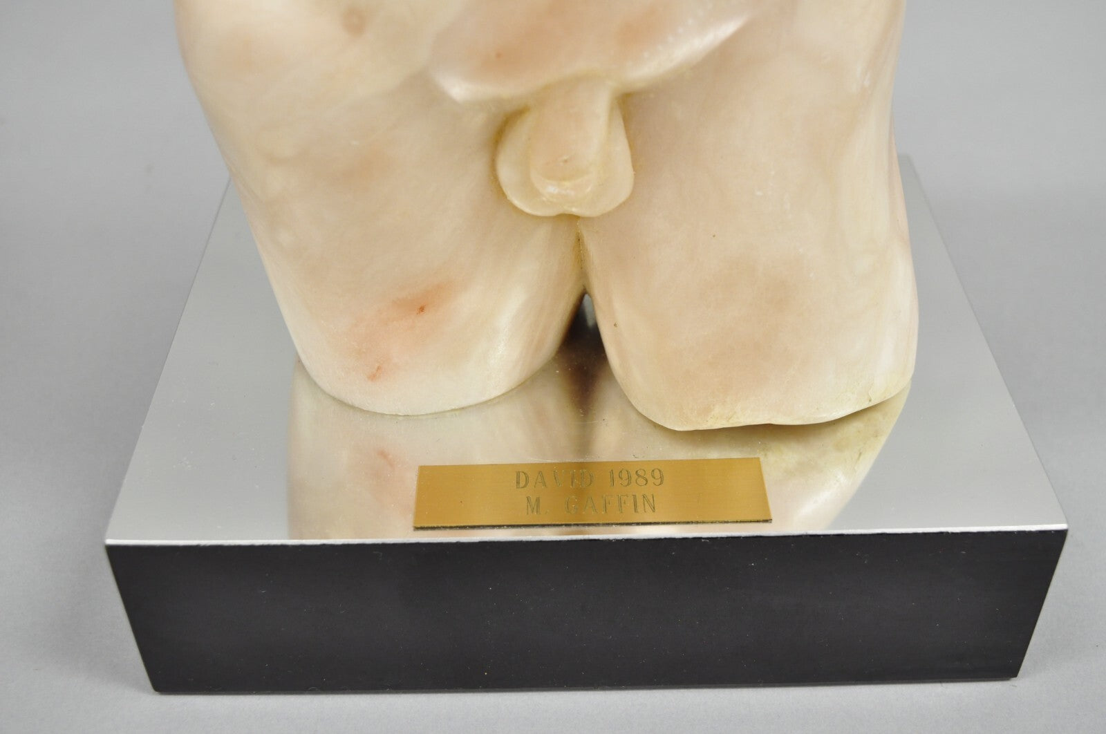 Morton Gaffin "David" 1989 Modernist Carved Peach Alabaster Male Nude Sculpture