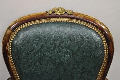 Vintage French Louis XV Style Solid Wood Bronze Ormolu Arm Chairs - a Pair