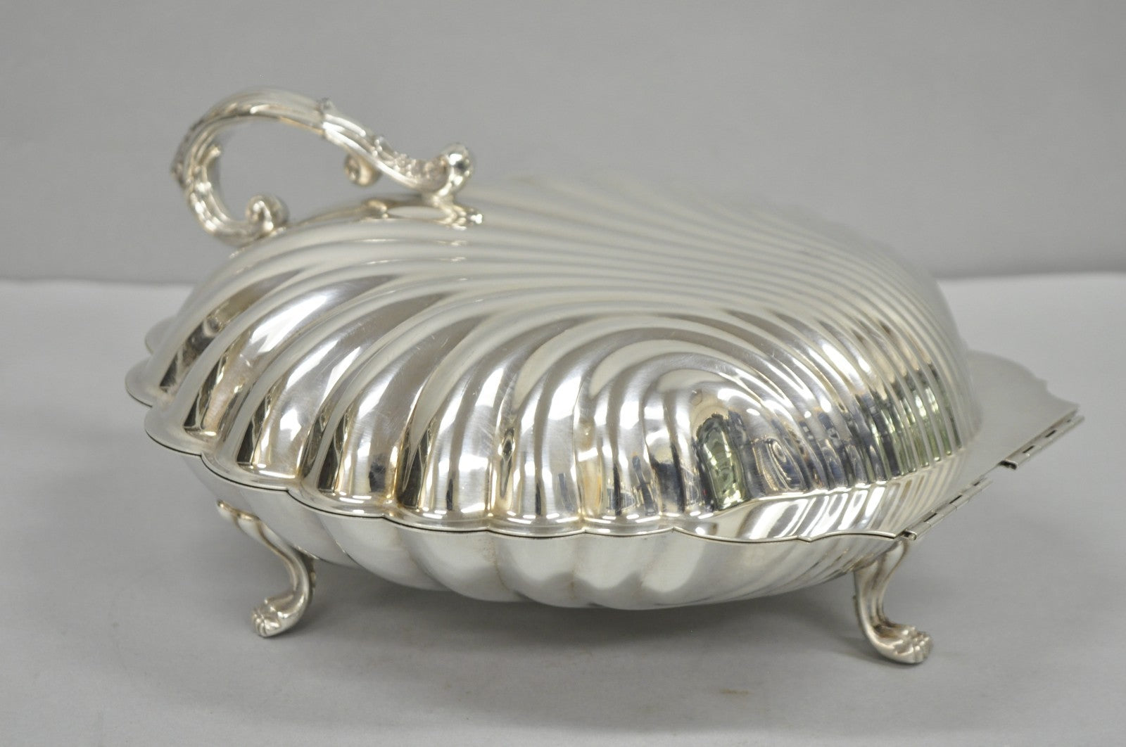 Vintage English Regency Silver Plated Clam Shell Hinged Serving Platter Dish