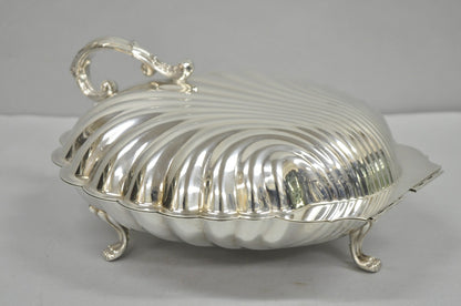 Vintage English Regency Silver Plated Clam Shell Hinged Serving Platter Dish