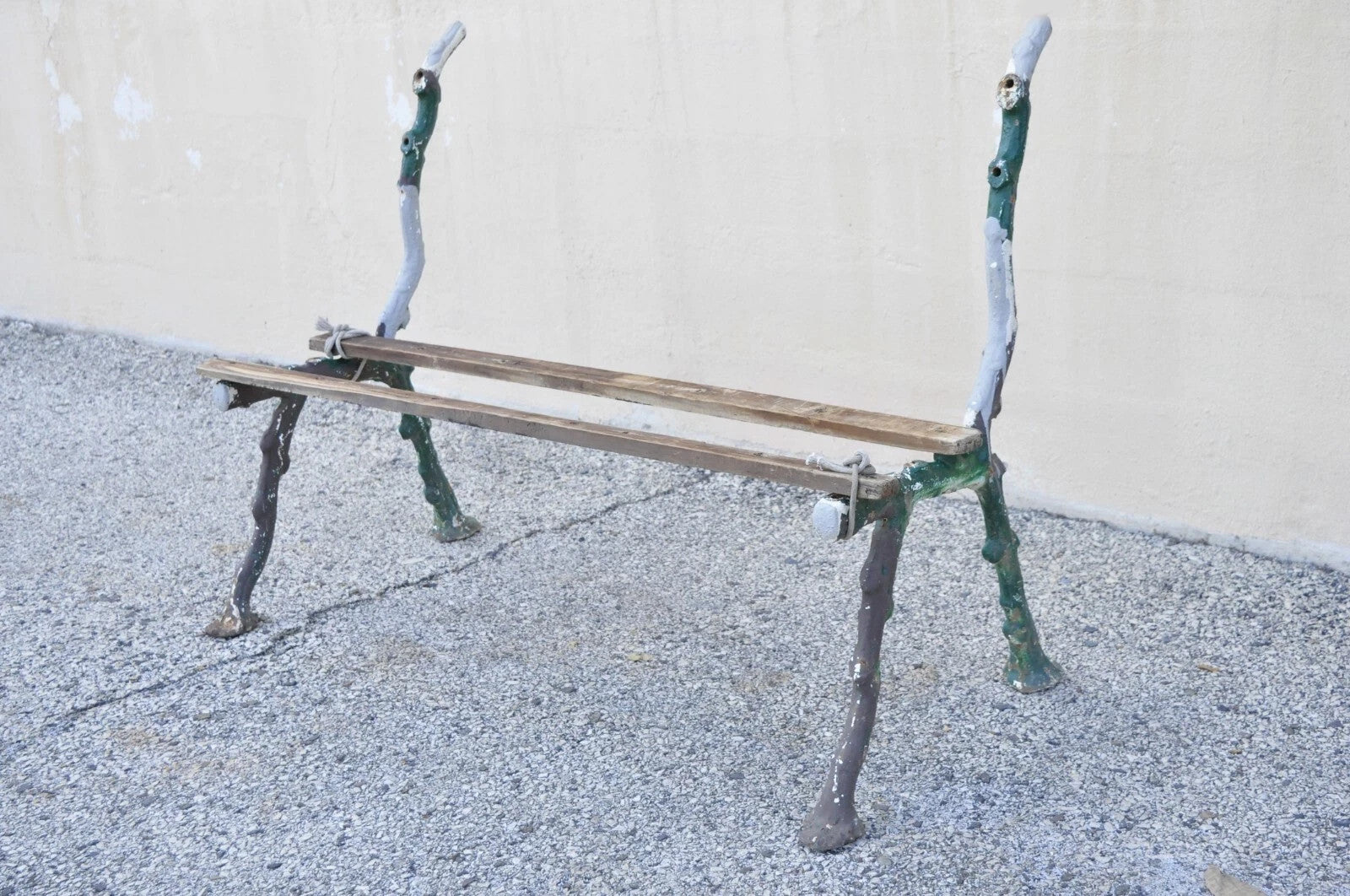 Antique Victorian Cast Iron Faux Bois Green Branch Twig Garden Bench Legs - Pair