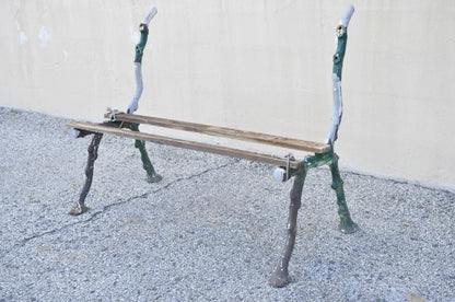 Antique Victorian Cast Iron Faux Bois Green Branch Twig Garden Bench Legs - Pair