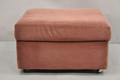 Vintage Thayer Coggin Modern Upholstered Mauve Color Ottoman on Wheels