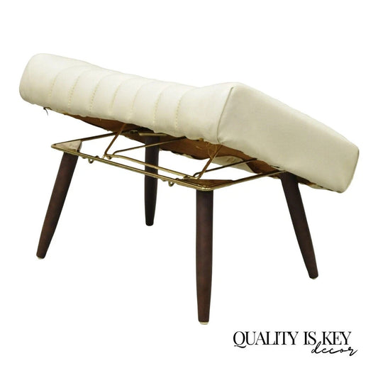 Vintage Mid Century Modern Adjustable Ottoman Footstool with Wooden Legs