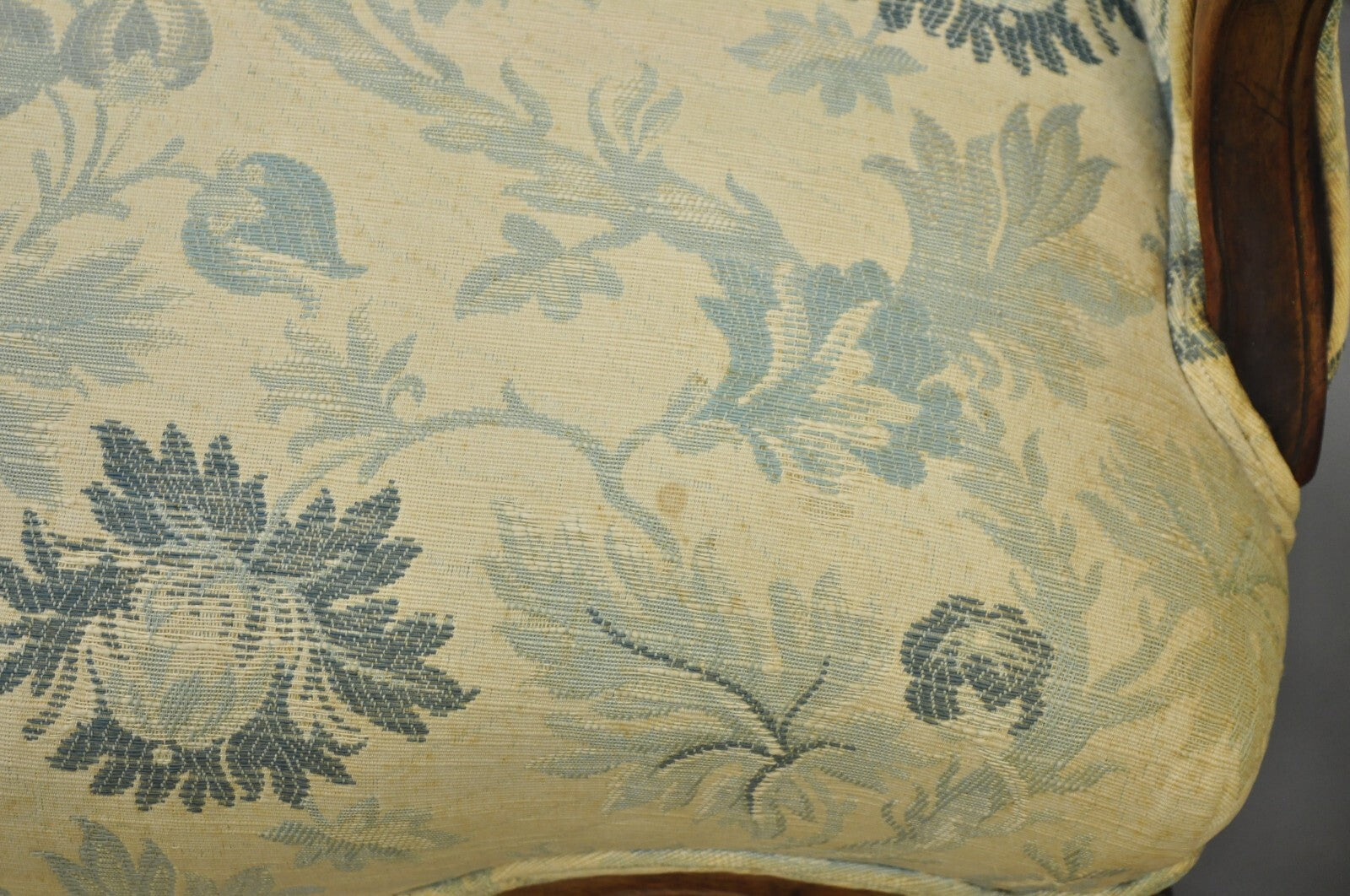 Antique French Country Provincial Carved Walnut Wingback Lounge Chairs Pair