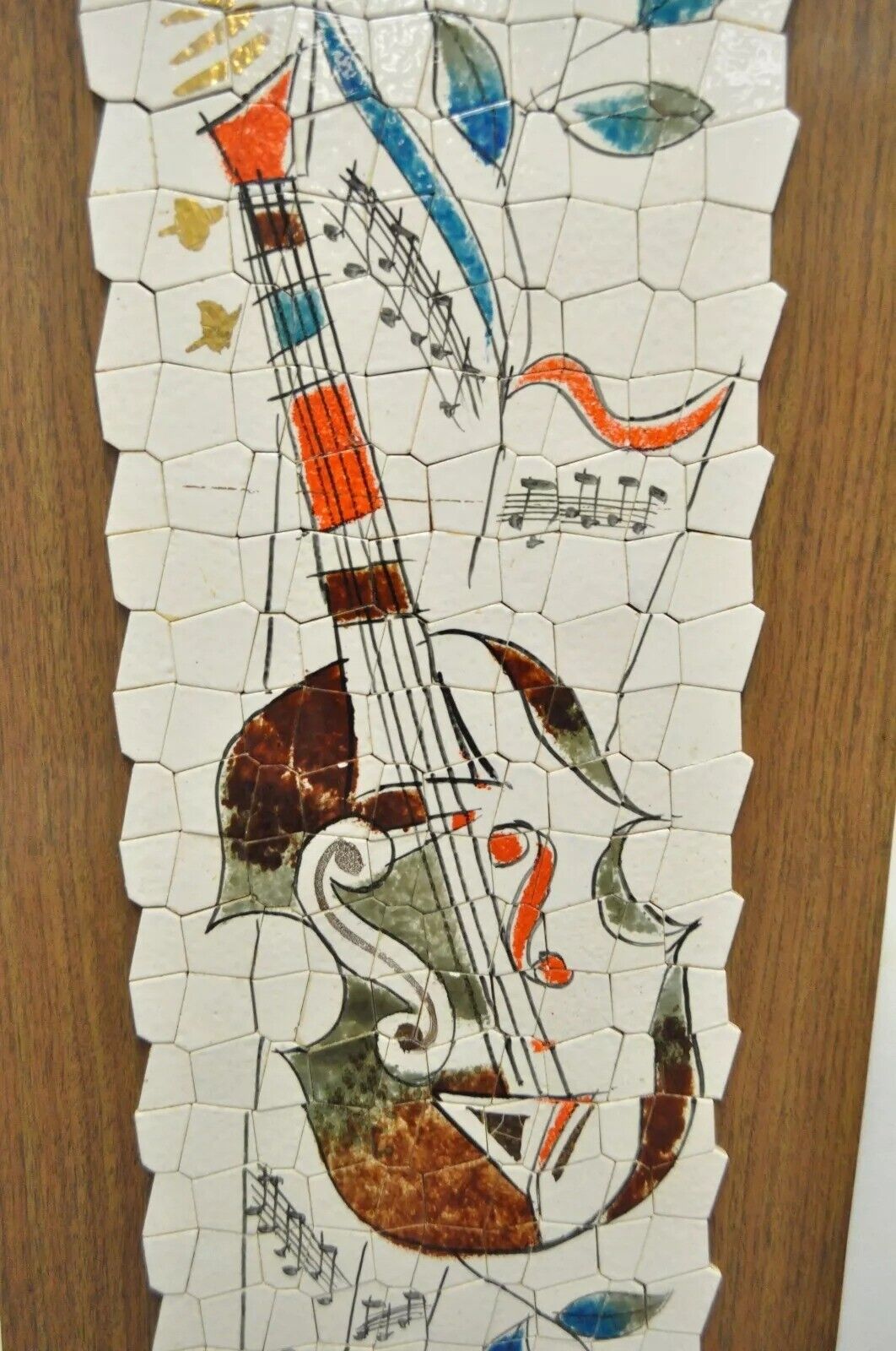 Vintage Andre Mid Century Modernist Abstract Music Instrument Tile Wall Art Pair