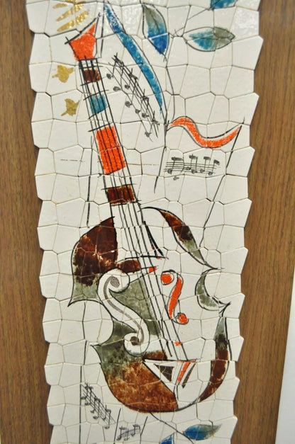 Vintage Andre Mid Century Modernist Abstract Music Instrument Tile Wall Art Pair