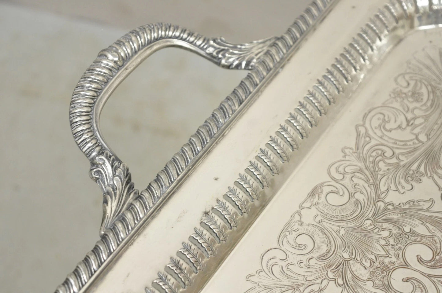Antique English Victorian Rectangular Silver Plated Platter Bar Tray on Paw Feet
