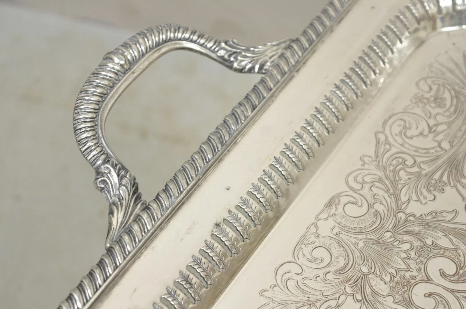 Antique English Victorian Rectangular Silver Plated Platter Bar Tray on Paw Feet