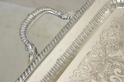 Antique English Victorian Rectangular Silver Plated Platter Bar Tray on Paw Feet