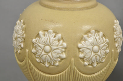 Vintage Hollywood Regency Beige Bulbous Ceramic Snowflake Table Lamps - a Pair