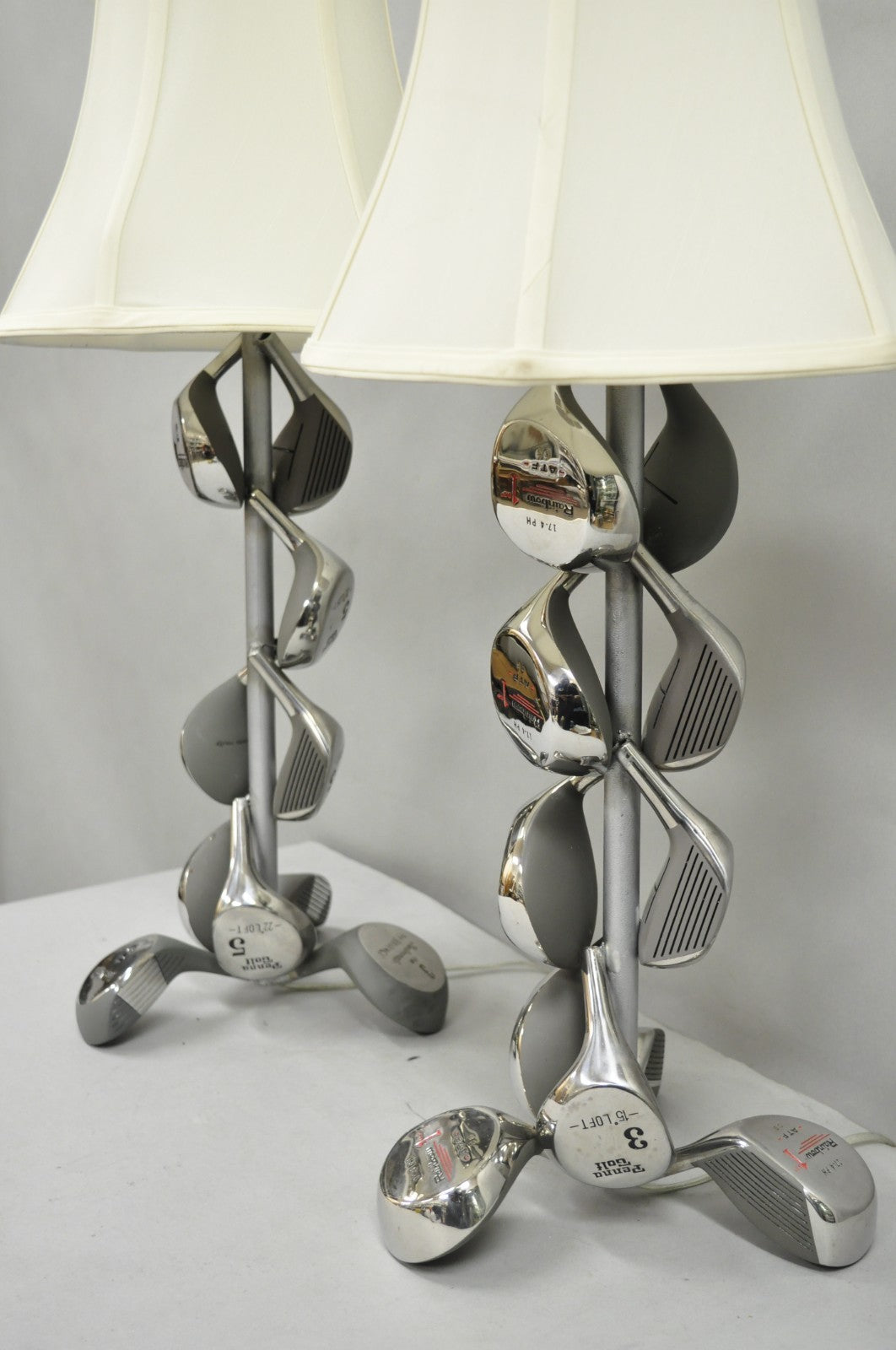 Decorative Modern Real Golf Club Mancave Game Room Table Lamps - a Pair
