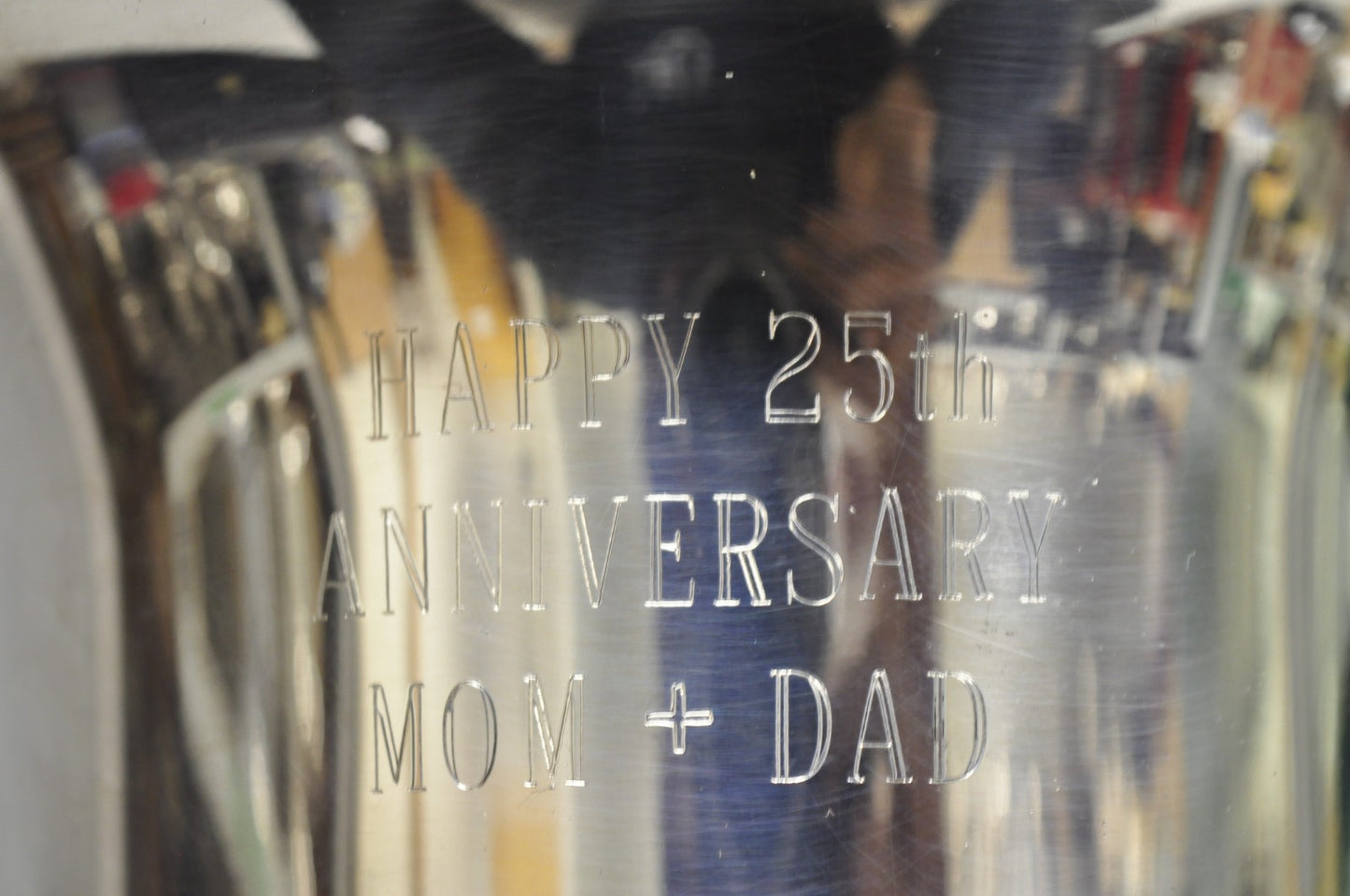 Happy 25th Anniversary Mom+Dad Silver Plated Trophy Cup Urn Champagne Ice Bucket