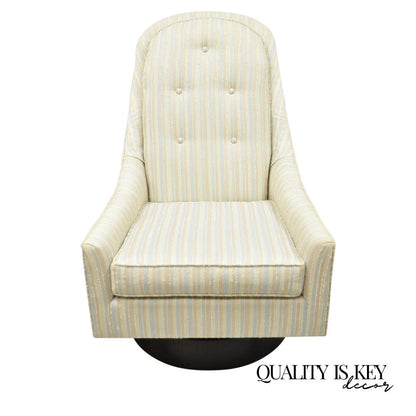 Mid Century Modern Milo Baughman Style Wooden Swivel Base Club Lounge Chair