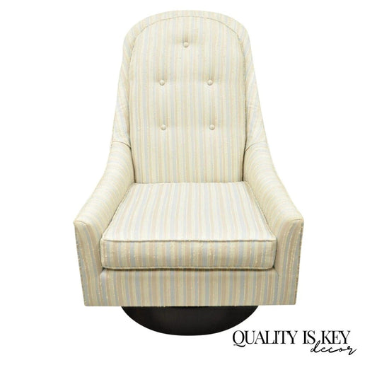 Mid Century Modern Milo Baughman Style Wooden Swivel Base Club Lounge Chair