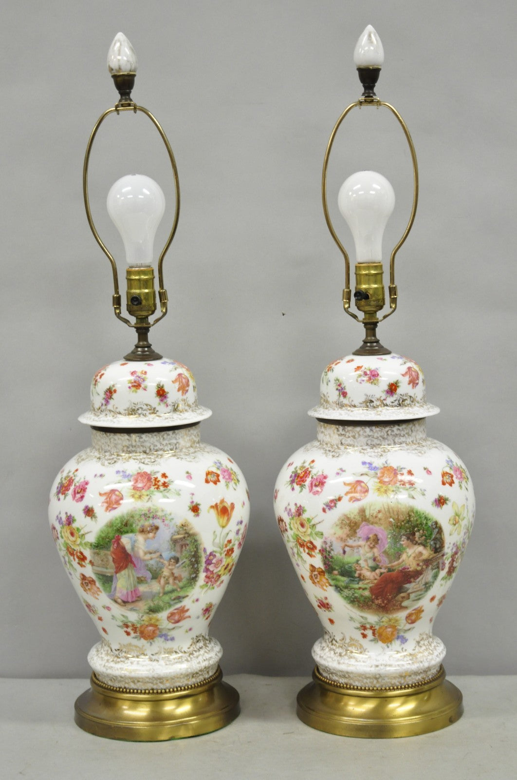 Victorian German Porcelain Ginger Jar Vase Meissen attr. French Table Lamp Pair