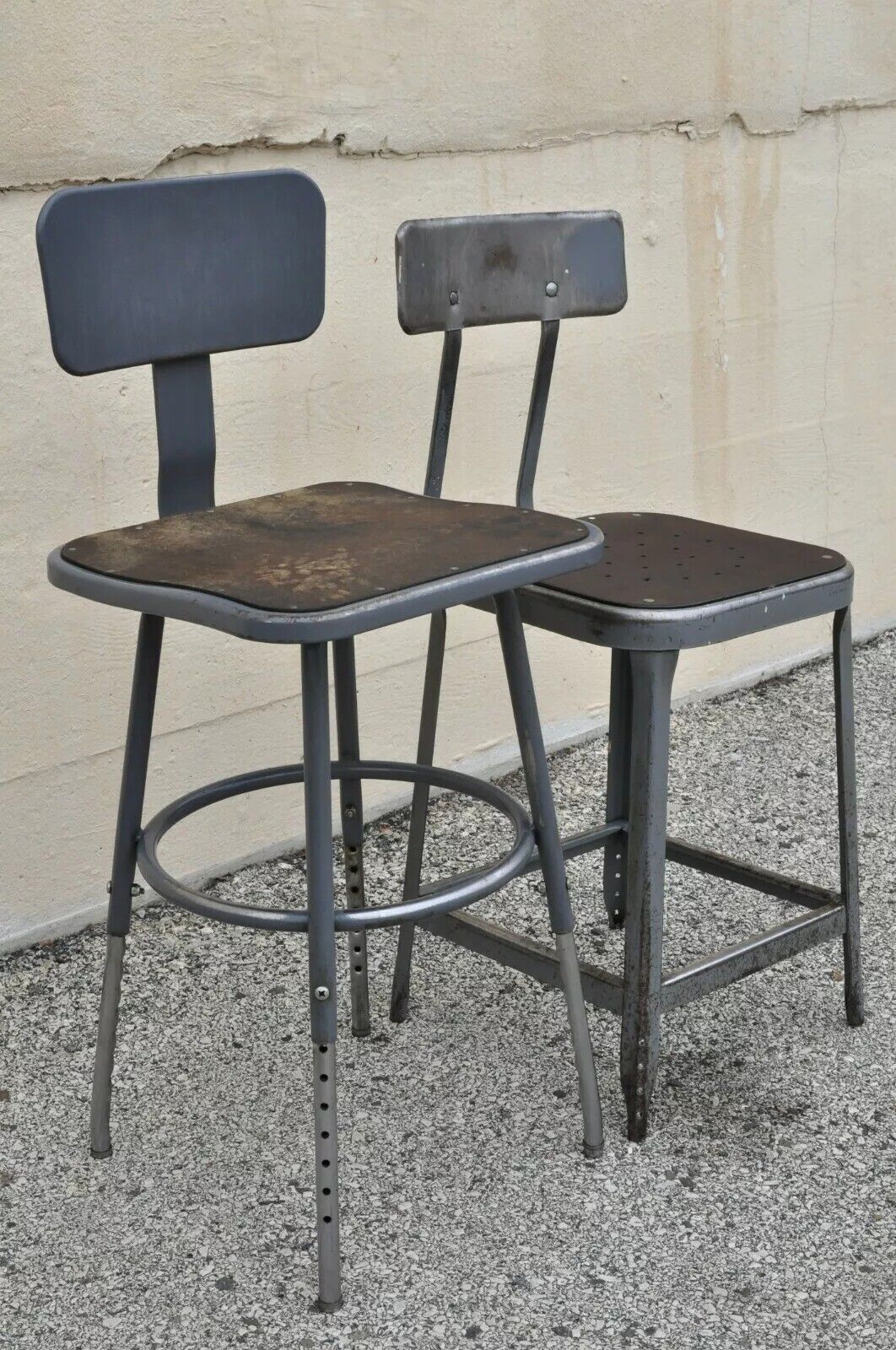 Vintage Industrial Steel Metal Drafting Work Stools Chairs - Group Set of 6