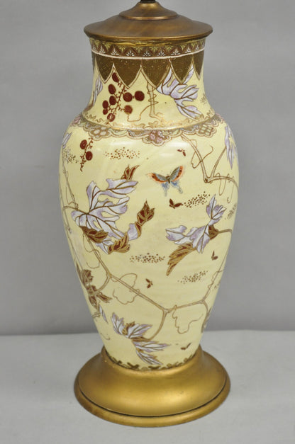 Antique Chinoiserie Chinese Yellow Porcelain Large Jardiniere Vase Table Lamp