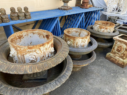 Cast Iron Low and Wide 38" Round French Classic Style Outdoor Garden Urn Planter