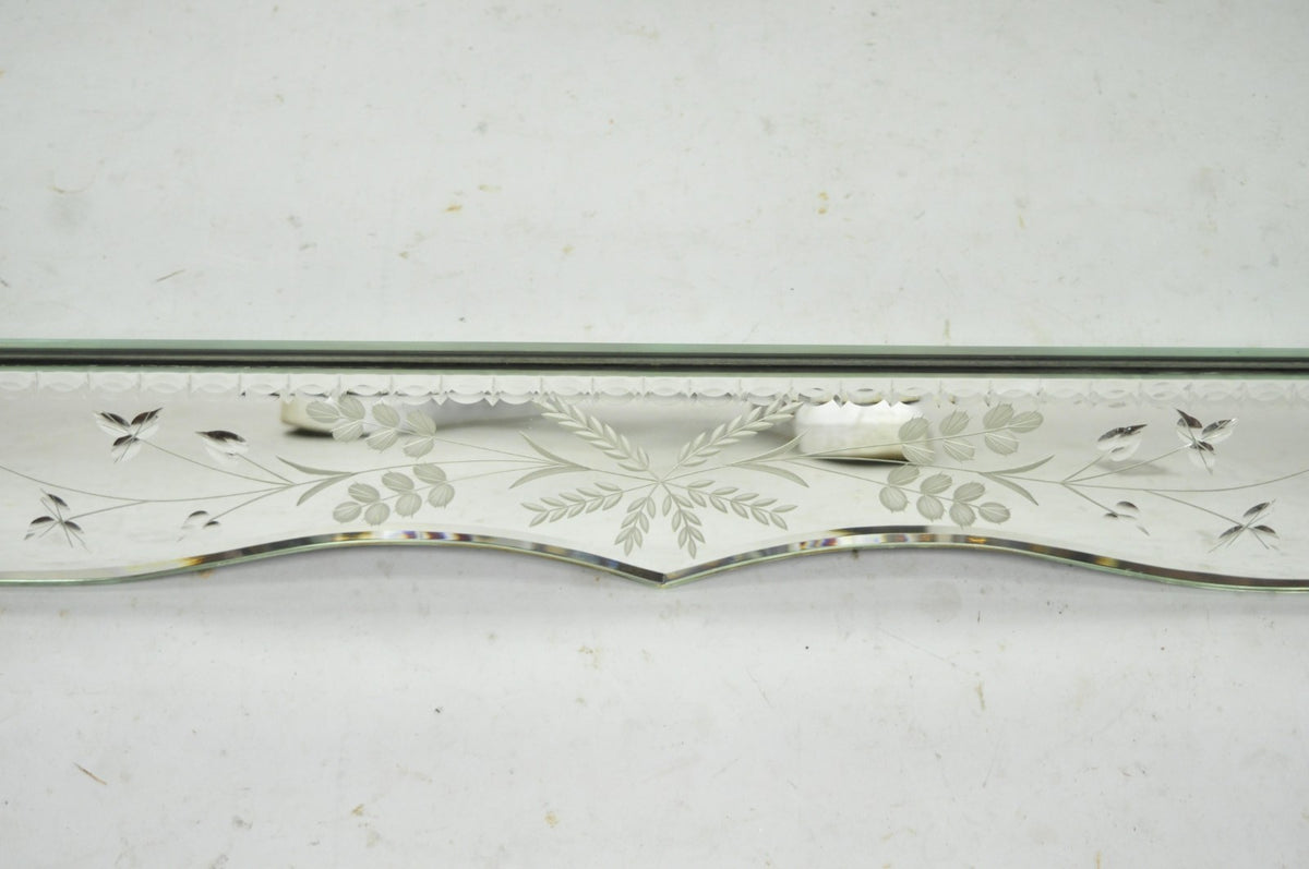 Vintage Venetian Art Deco Scalloped Edge Floral Etched Glass Large Wall Mirror