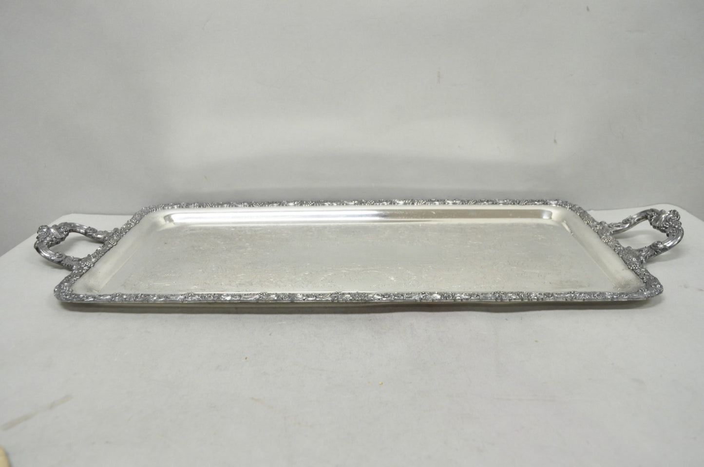 Vintage English Victorian Silver Plated Copper Narrow Serving Platter Bar Tray