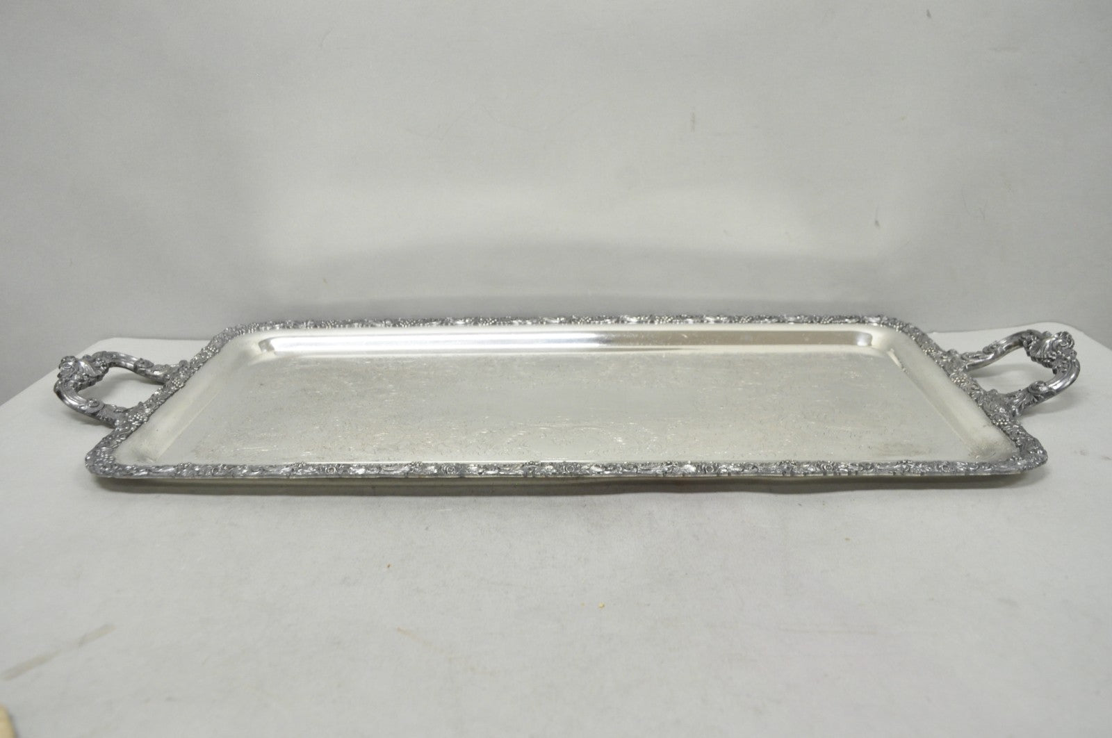 Vintage English Victorian Silver Plated Copper Narrow Serving Platter Bar Tray