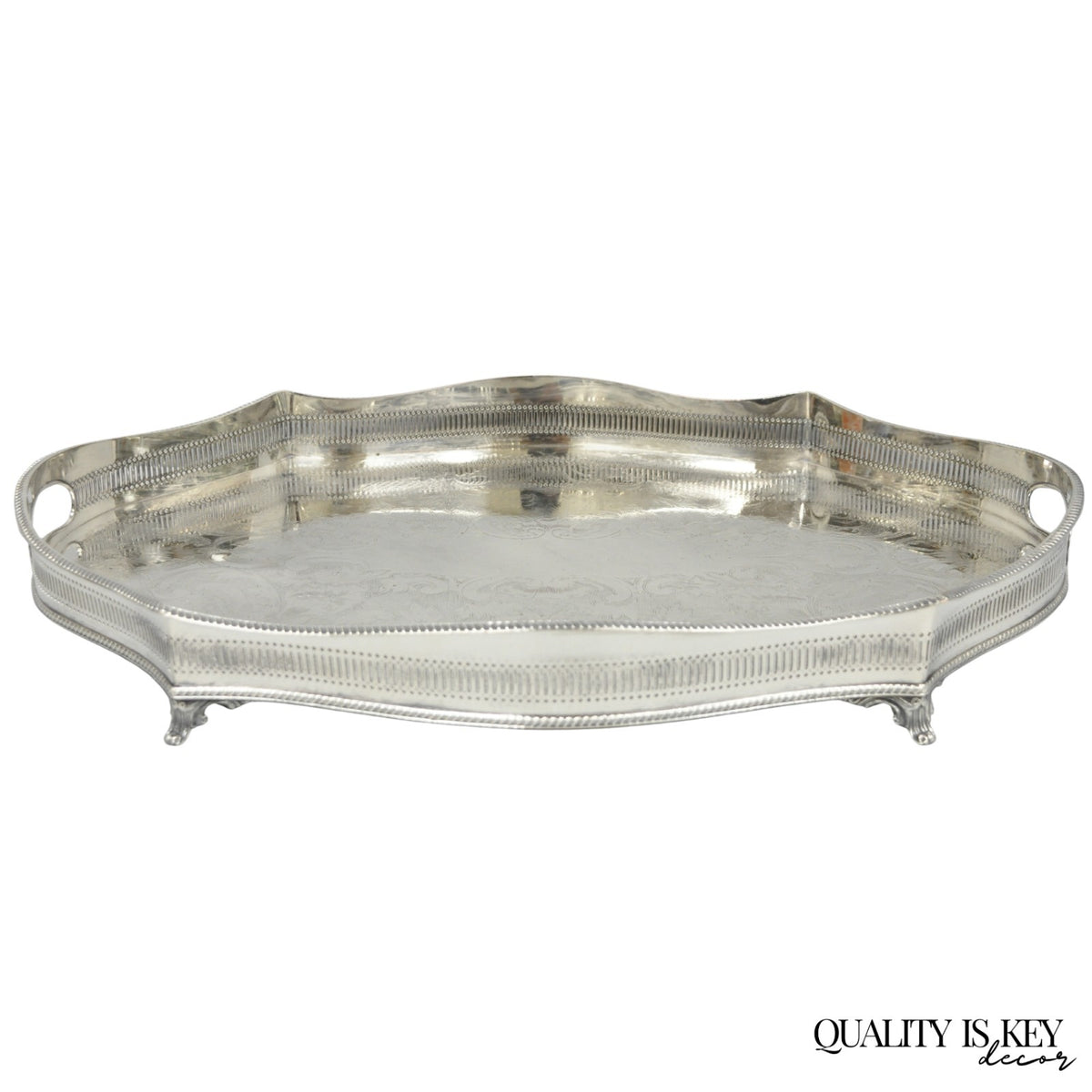 Vintage William Adams Sheffield England Edwardian Silver Plated Scalloped Tray