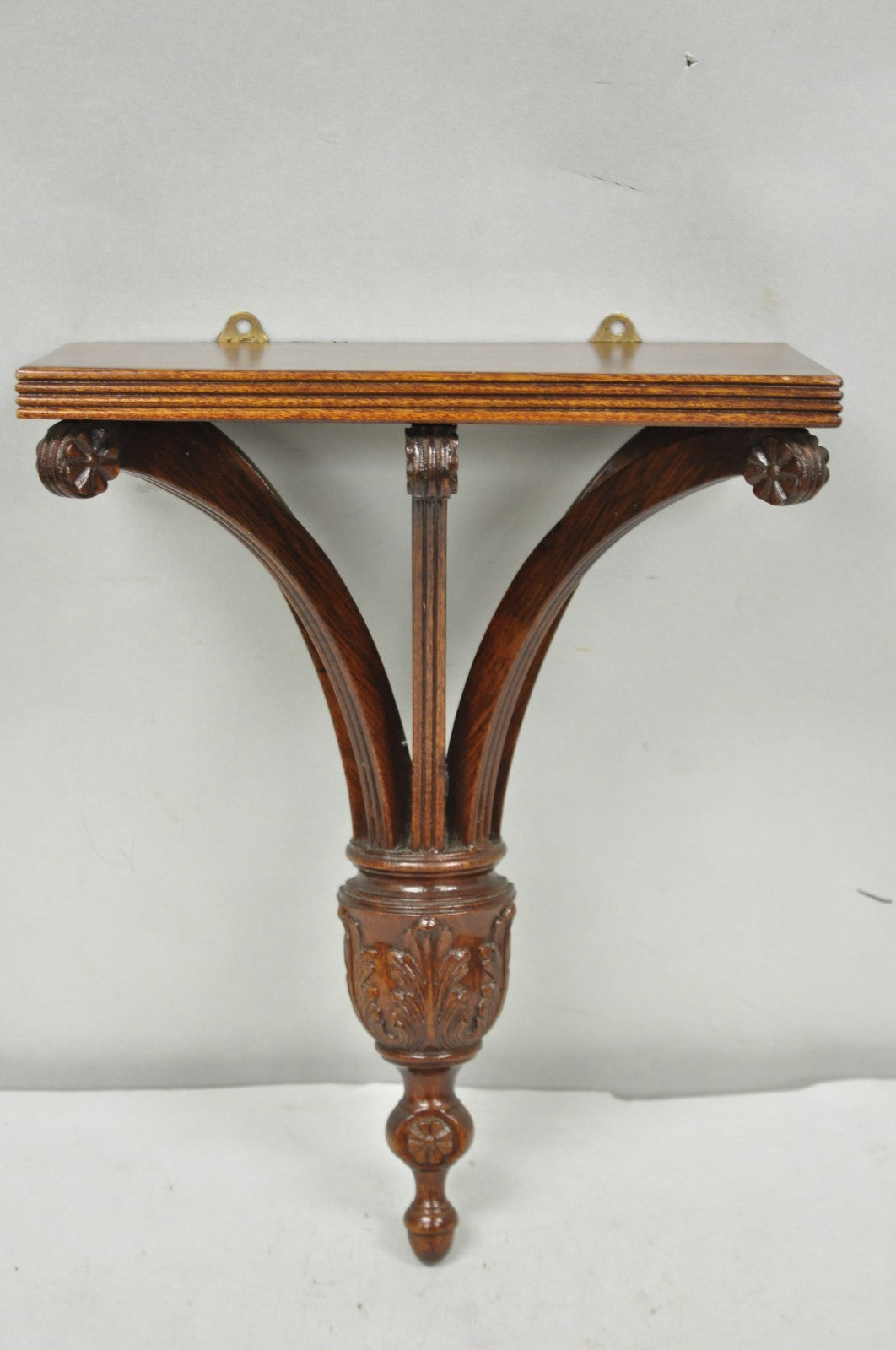 Regency Style Mahogany Plume Prince of Wales Carved Wall Mount Bracket Shelf