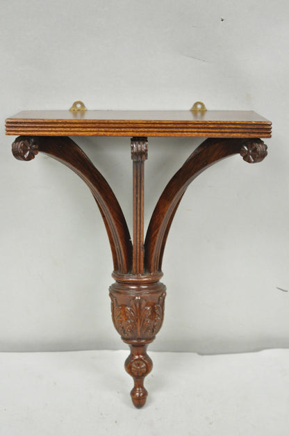 Regency Style Mahogany Plume Prince of Wales Carved Wall Mount Bracket Shelf