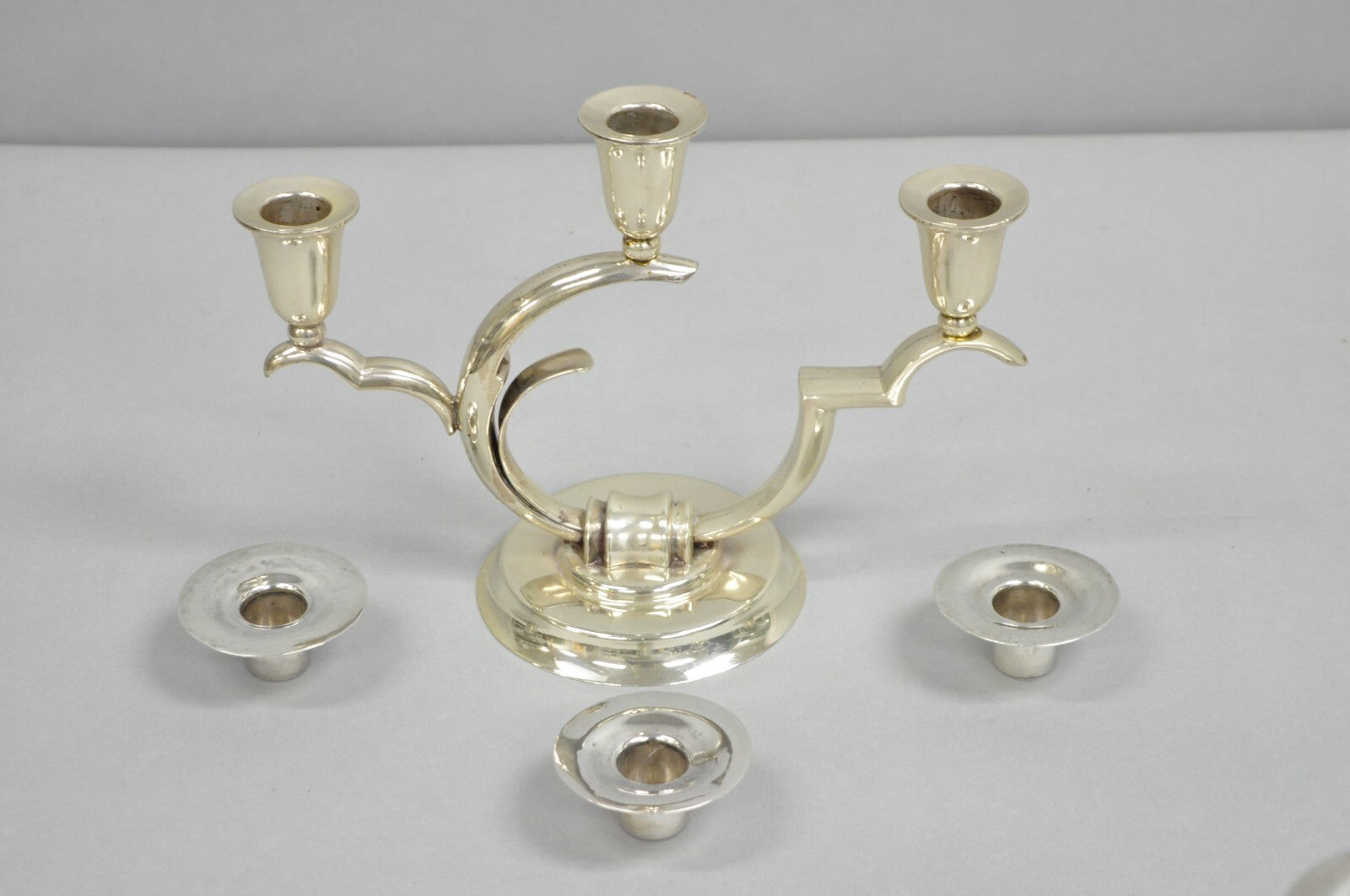 Salvador de la Serna Art Deco Sculptural 925 Sterling Silver Candlestick - Pair