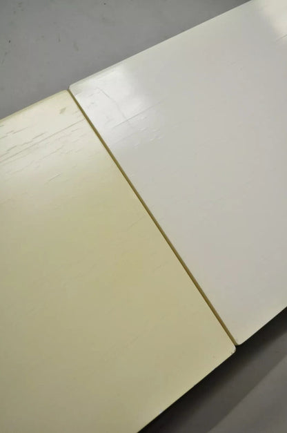 Vintage Modern Solid Wood Cream Lacquered Parsons Low Pedestal Side Table - Pair