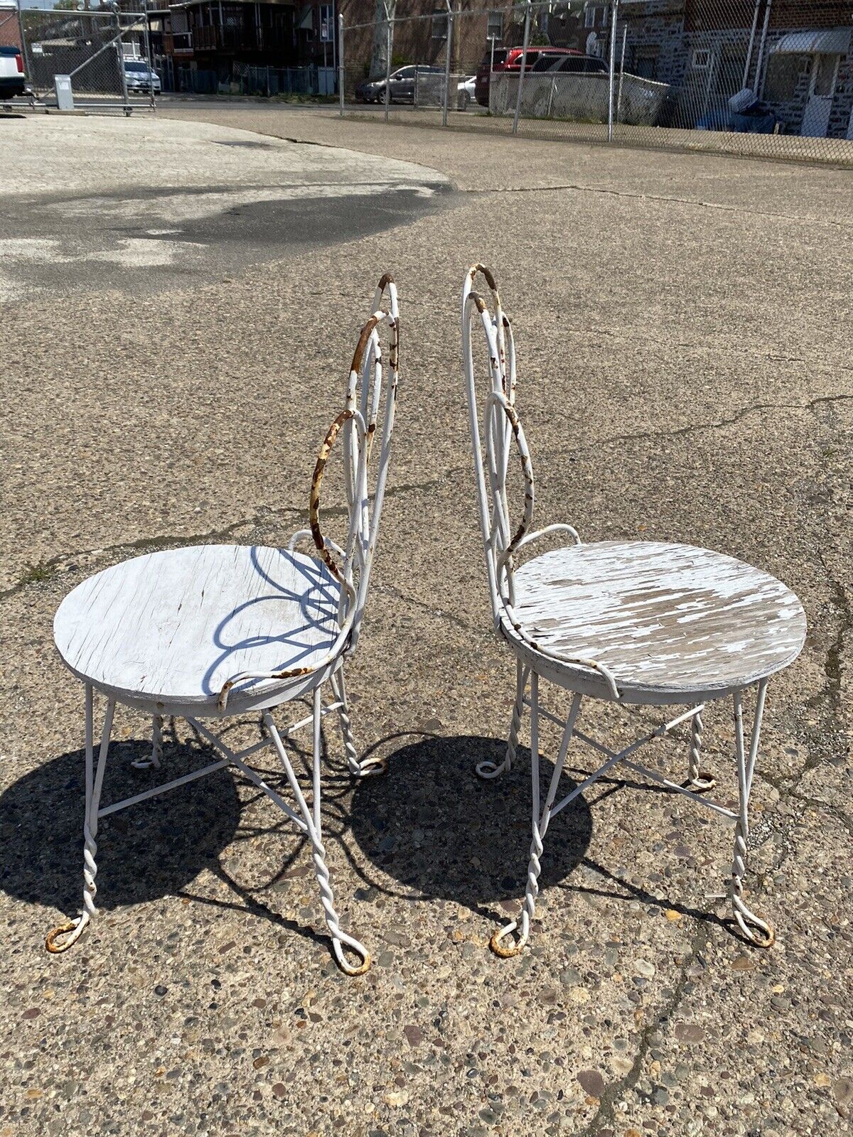 Antique French Bistro Twisted Wrought Iron Ice Cream Parlor Chairs -  a Pair