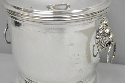 Vintage English Regency Winthrop Silver Plated Lion Handle Covered Ice Bucket