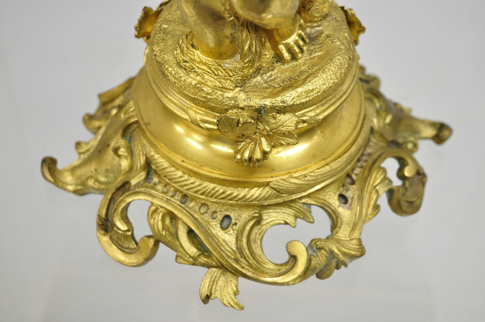 French Baroque Louis XV Gold Gilt Bronze Cherub & Glass 2 Tier Candy Dish Stand