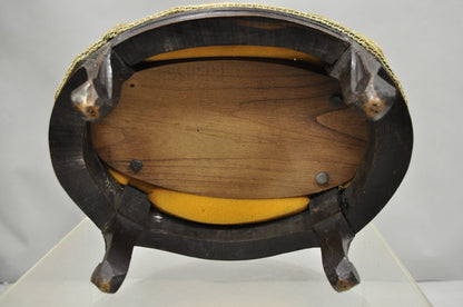 Antique French Country Provincial Oval Carved Walnut Petite Footstool Ottoman