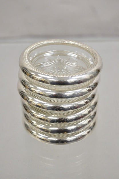 Vintage Regency Style Crystal Coasters with Sterling Silver Rims by Crown- 6 Pcs