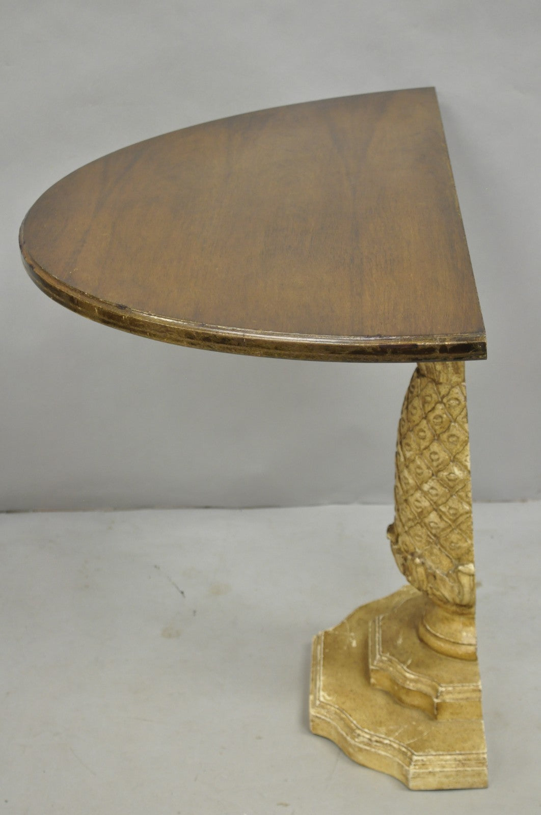 Hollywood Regency Carved Wood Pineapple Demilune Console Hall Tables - a Pair