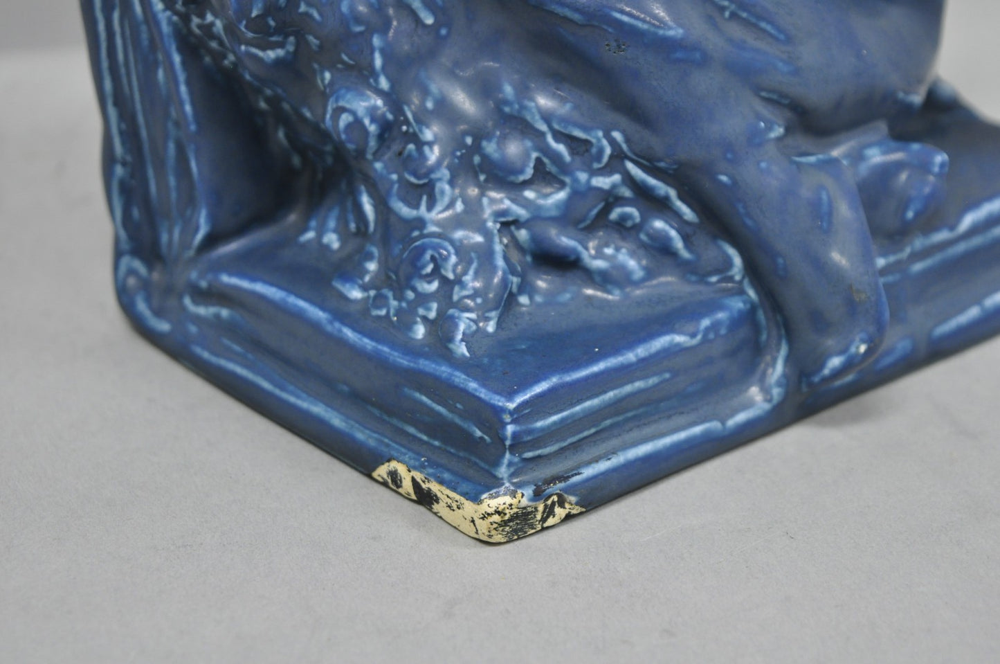 Antique Rookwood Blue Glazed Ceramic Nude Female Figure Reading Book Bookend