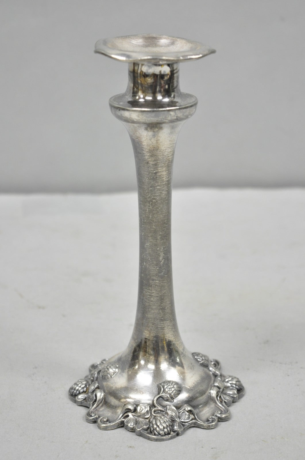 Antique Art Nouveau Silver Plated Floral Repousse 8" Candlestick by Victor