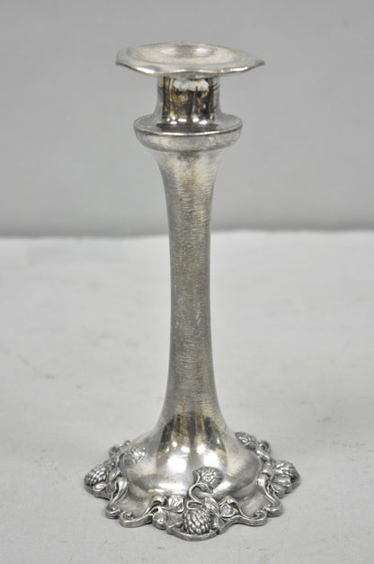 Antique Art Nouveau Silver Plated Floral Repousse 8" Candlestick by Victor