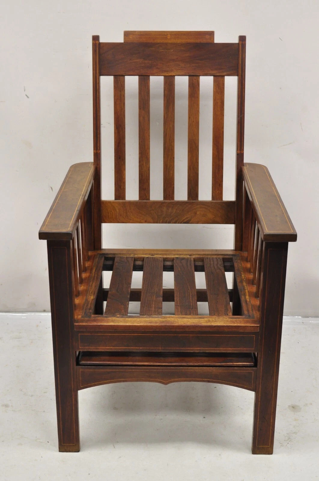 Antique Edwardian Mahogany Mechanical Reclining Slatted Morris Lounge Arm Chair