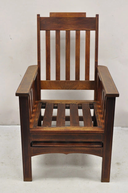 Antique Edwardian Mahogany Mechanical Reclining Slatted Morris Lounge Arm Chair