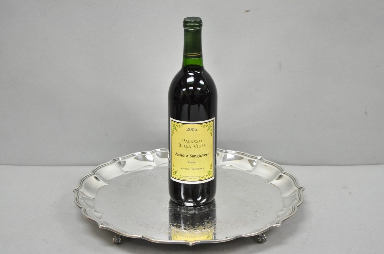 Vintage International Silver Co Large Round Silver Plated Footed Serving Tray