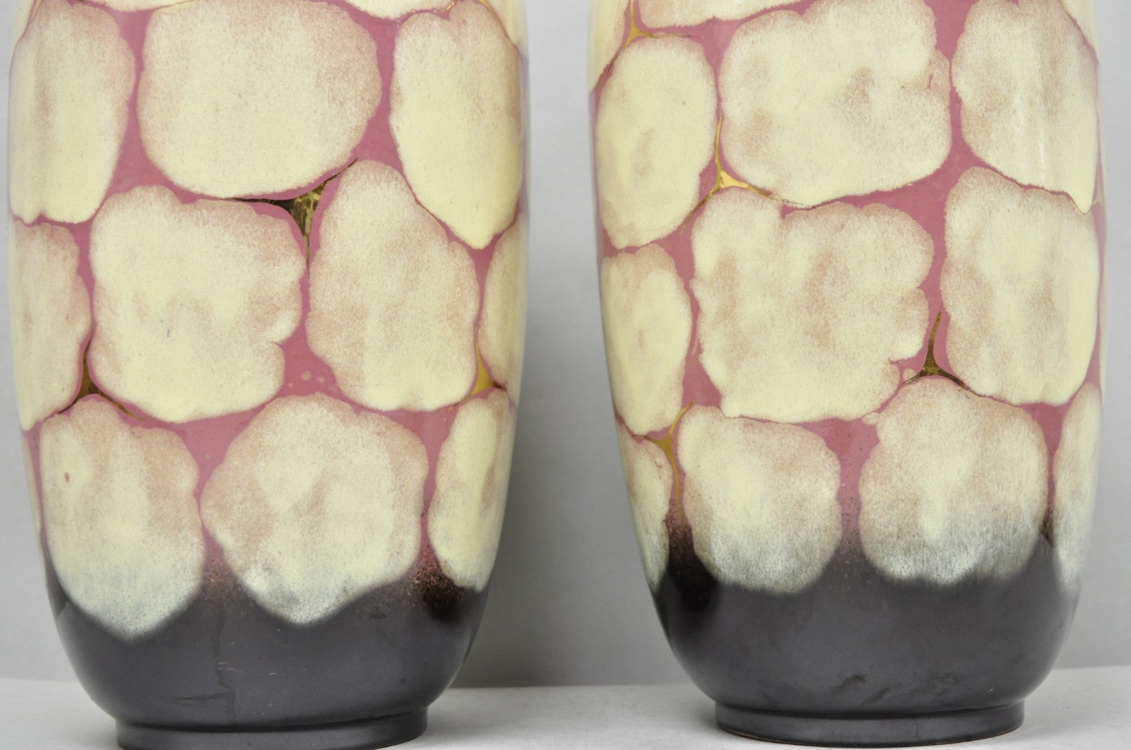 Mid Century Modern Carstens Tönnieshof Tortoise Shell 15" Pottery Vase - a Pair