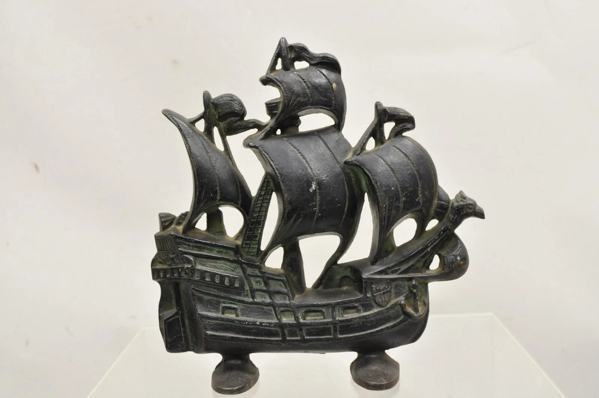 Antique Victorian 1930 Creation Co Cast Iron Figural Ship Boat Door Stop (B)